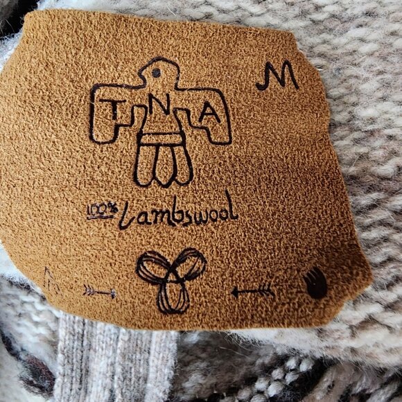 Aritzia TNA Sea to Sky Lambswool Zip Front Cardigan Logo Brown Cream Size Medium - Picture 2 of 16